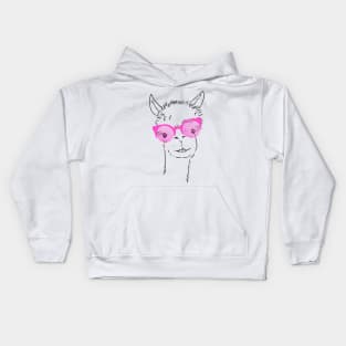 cute llama in fashionable pink glasses Kids Hoodie